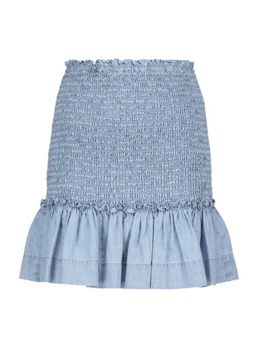 Veronica Beard Aloya Smocked Chambray Mini Skirt Blue Ruffle Size 0